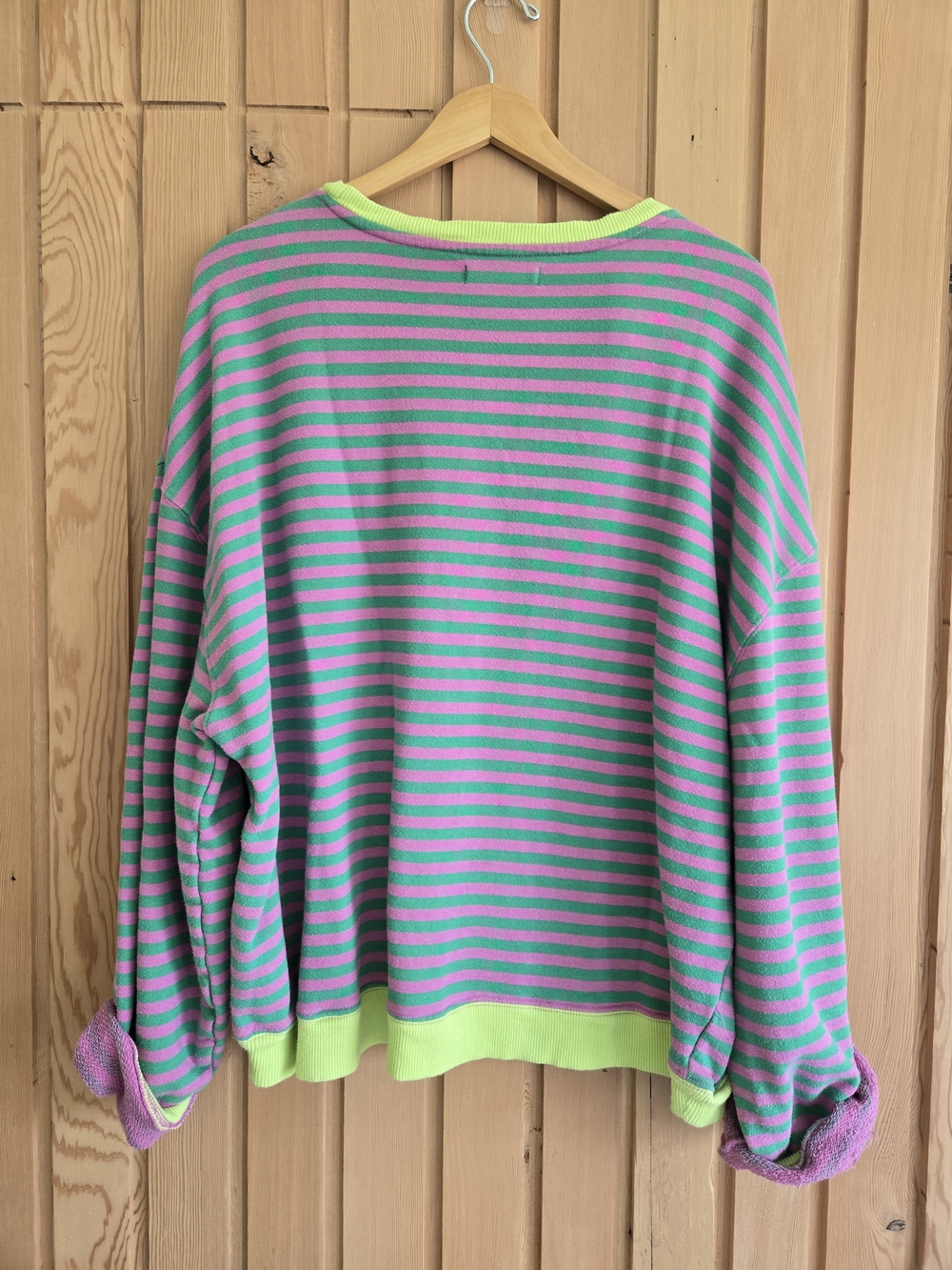 Free People Pink and Green Striped Oversized Crewneck | Size Medium - Picture 4 of 5